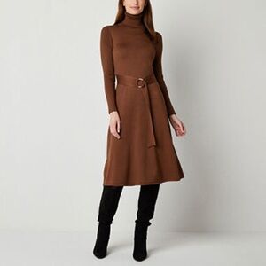 Chic Long Sleeve Brown Dress